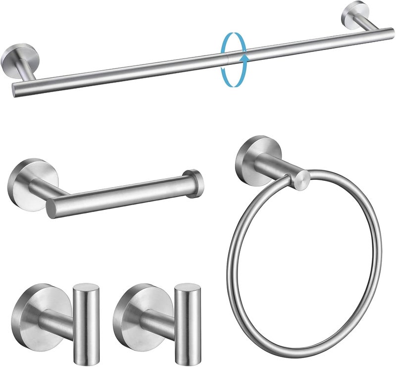 TURS 5 Piece Bathroom Hardware Set Brushed, SUS304 Stainless Steel Bath Towel Bar Set, 24 Inch Bathroom Accessories Kit Wall Mounted - Image 1